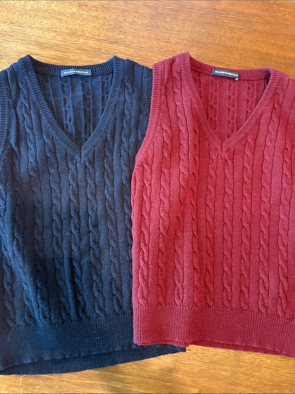 Brandy Melville Men's Cable Knit V-Neck Sweater Vest in Navy and Wine